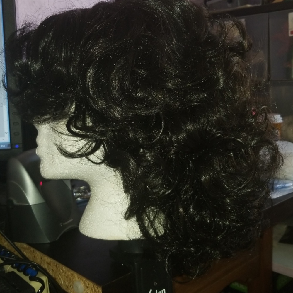 Jet black curly wig